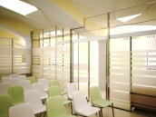 Фото дизайна интерьера переговорной комнаты офиса обслуживания клиентов компании Амрита