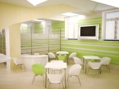 Фотография дизайна зоны переговоров с клиентами центра продаж компании Амрита