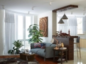 Фото дизайна интерьера гостиной двухуровневой квартиры на Днепровской набережной