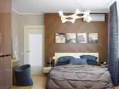 Фотография дизайна спальни в трехкомнатной квартире на улице Большой Китаевской