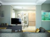 Фотография дизайна интерьера гостиной с аквариумом для таунхауза в Киевской обл.