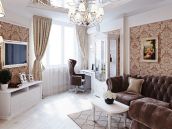 Фото визуализация дизайна инетрьера гостиной квартиры на Осокорках от компании АВР-Комфорт