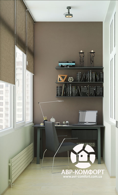 Фото дизайна интерьера кабинета на балконе квартиры на ул. Драгомирова в Киеве